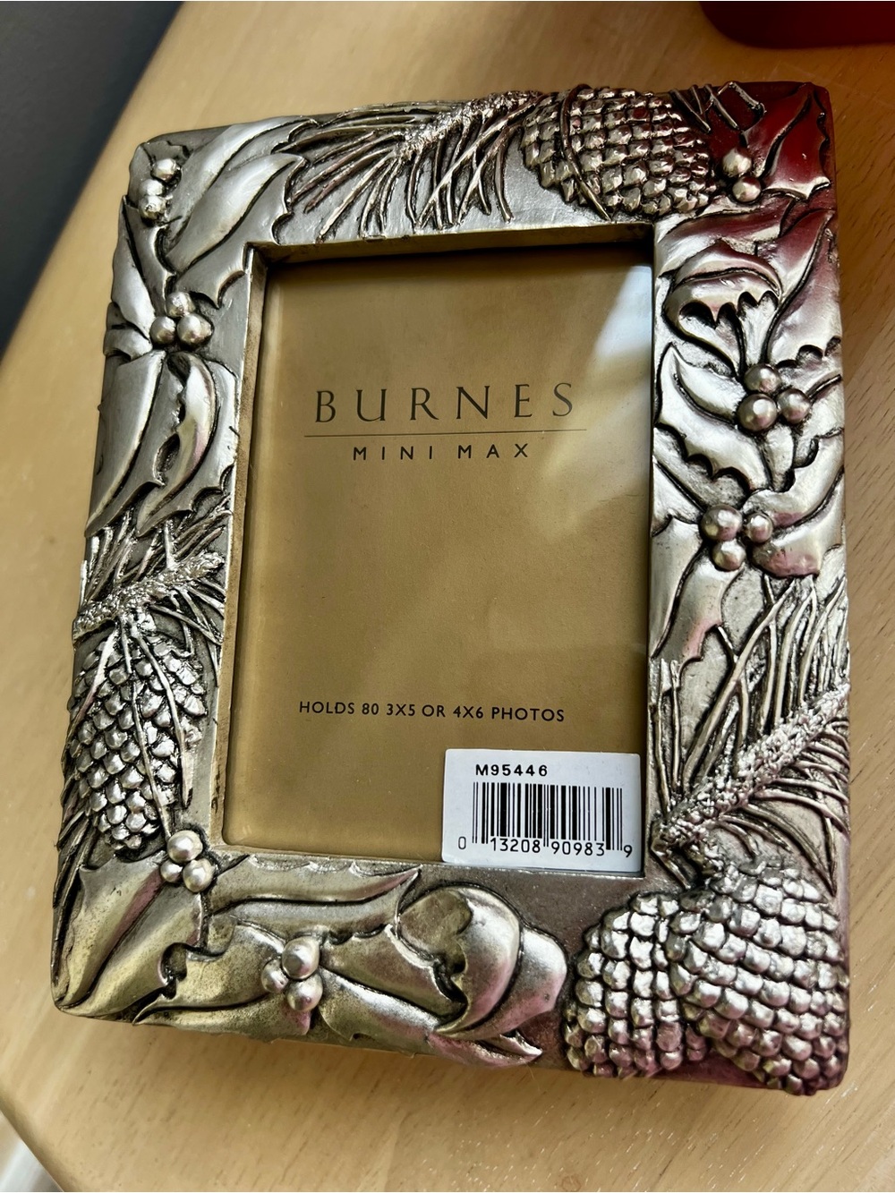Burnes Of Boston Pewter Pinecone & Holly Relief Photo Book holds 80 4x6 Photos